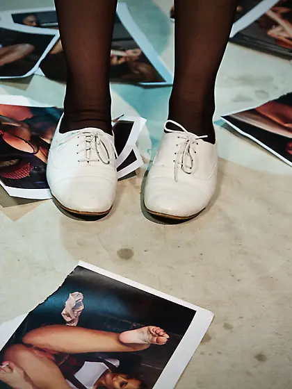 Slutty nurse takes off uniform and stockings for the guy to see