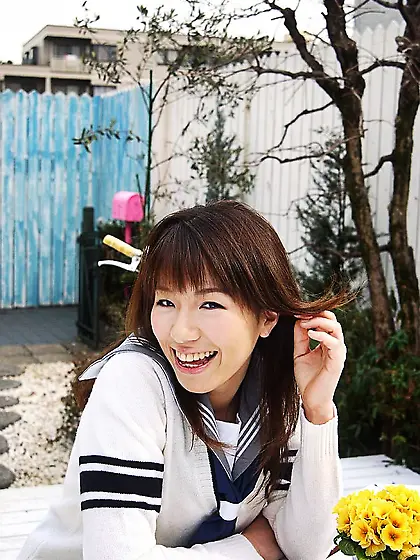 Naughty school girl Asian Towa Aino takes her uniform off as soo