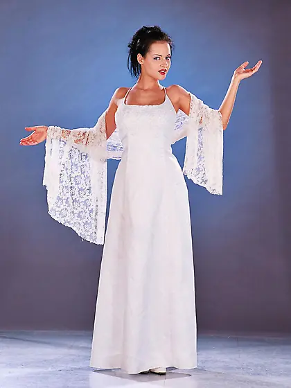 Big breasted Michelle Wild dressed in white drinks fresh sperm a