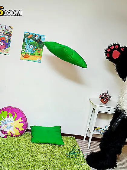 Alisha Lera in pigtails gets banged by panda toy