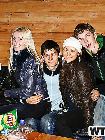 They are all inside of a cabin and they are banging with passion