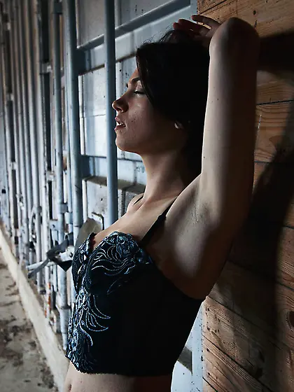 Tasty brunette black corset