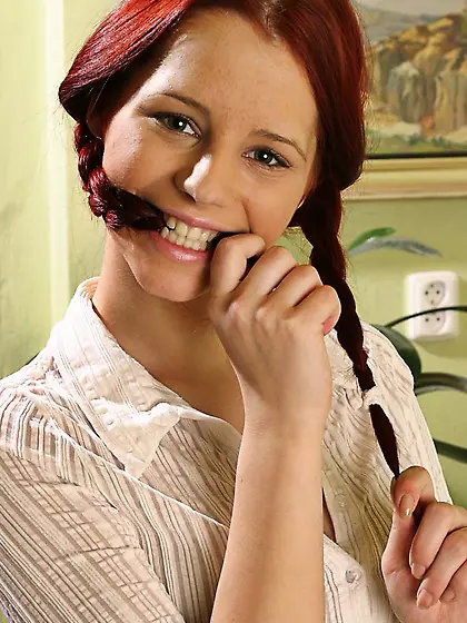 The slutty redhead chick Piper Fawn stripping and masturbating s