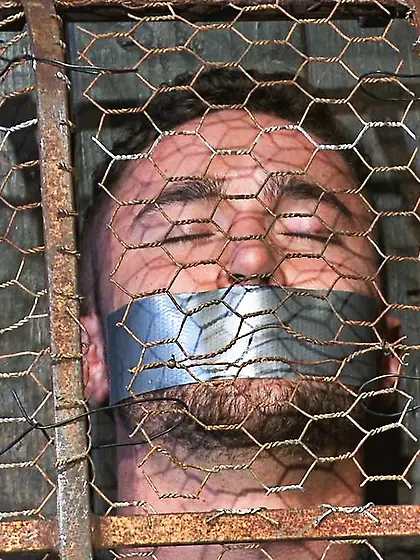 Gagged submissive gay fucked