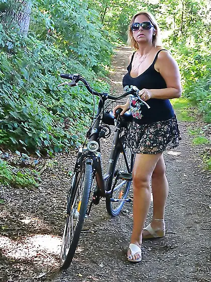 Hot babe biking forest
