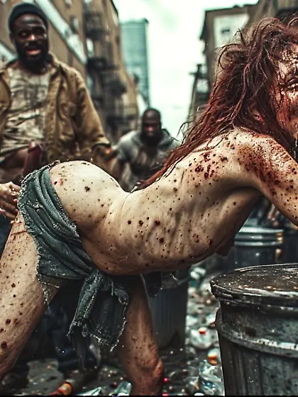 Junkie Whore sucks off Strangers in Broad day ligh