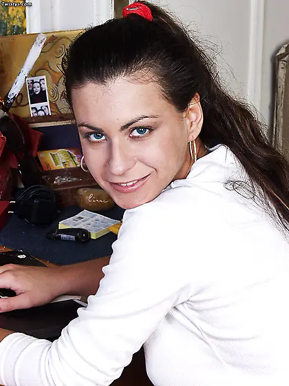 Cute teen angel Dorothy Black strips her white thongs and deeply