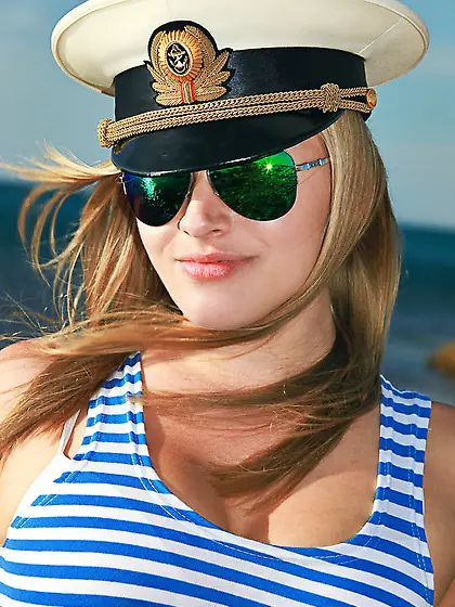 Sexy captain chick flashed