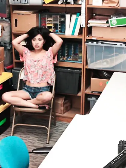 Lovely brunette misfit pays for stealing...