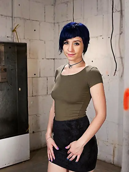 Blue-haired whore choked fucked