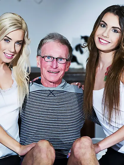 Attractive babes with hot bodies are making love to his dick