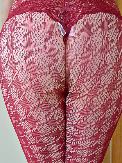 Fishnet tights and cock in panties