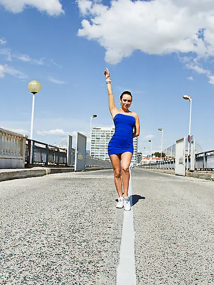 Franceska James strips her slutty blue dress off and gets fucked