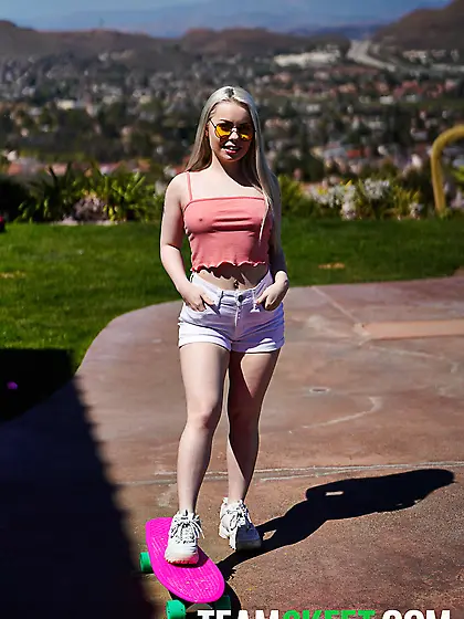 Petite blonde teen Haley Spades rides her stepbro's cock after p