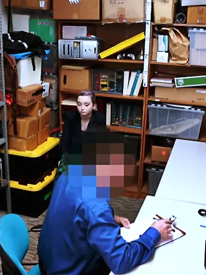 Ponytailed blonde filmed while having office...