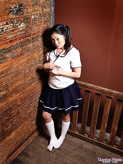 Rope tied asian schoolgirl Kaiya Lynn displays her breasts and s