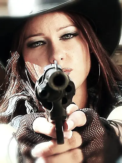 Western babe in hat Carrie Du Four shows her private parts witho