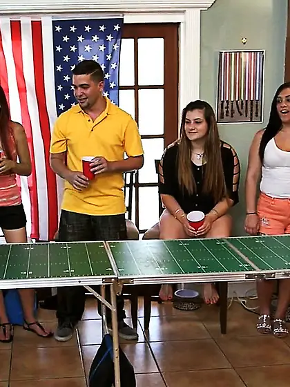 Raunchy group sex session with naughty Sadie Santana and her kin