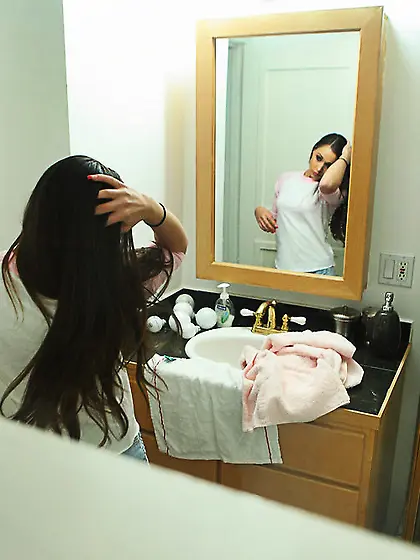 Tiffany Star takes her clothes off on the bed and then fingers h