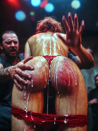 Redhead Slut Drenched in Cum & Blood - Brutal Gang