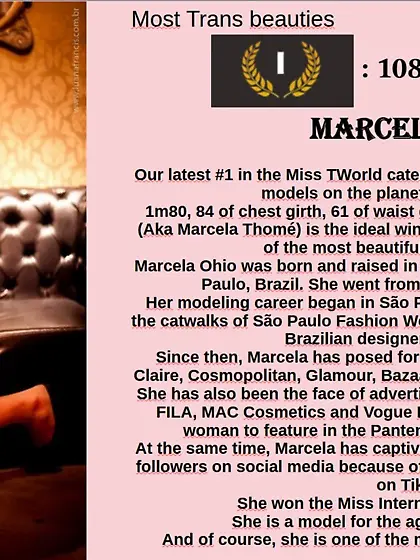 1st Miss T World Category : Marcela OHIO