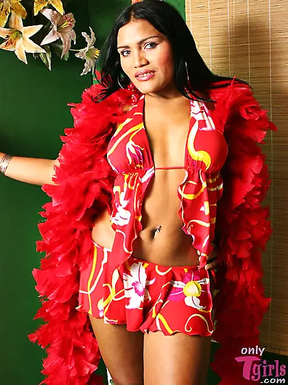 Hot tranny in a red boa