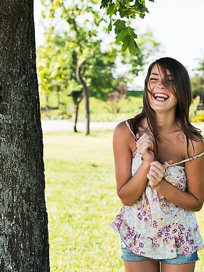 Sweet chick Semmi A sets her naked ass on the ground and uncover