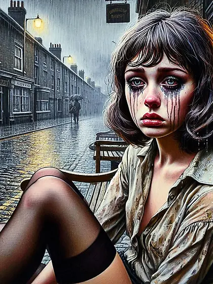 Crying and smoking ladies in Stockings