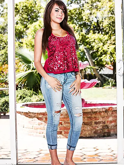 Hot brunette red top