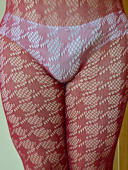 Fishnet tights and cock in panties