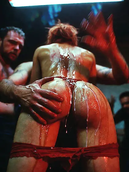 Redhead Slut Drenched in Cum & Blood - Brutal Gang