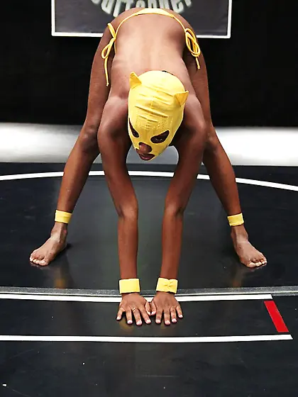 Seductive babe yellow mask