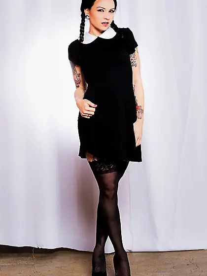 Slim goth babe pigtails