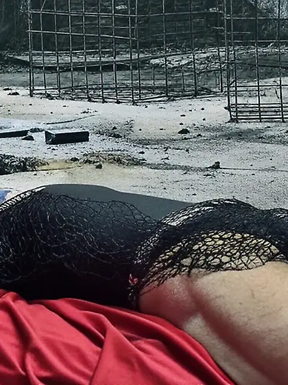 Black Superhero captured in netting. KO and fondle