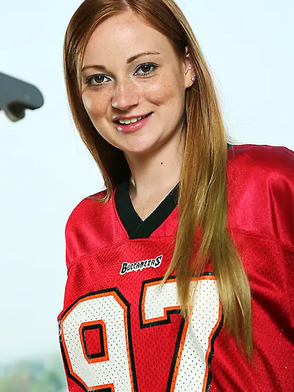 Naughty Christine Michaels in white sneakers strips out of her u