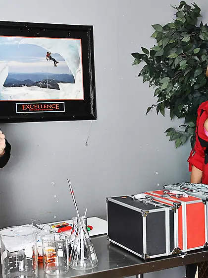 Lady grabs him by the cock and the whole thing is really hot too