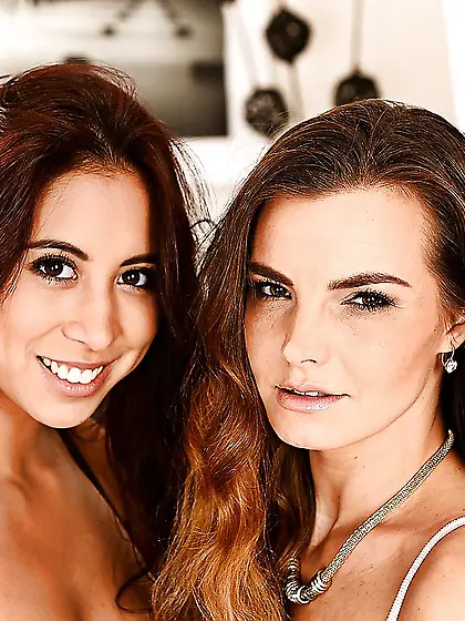 Babes with wavy hair lick each other's wonderful pussy and cum o