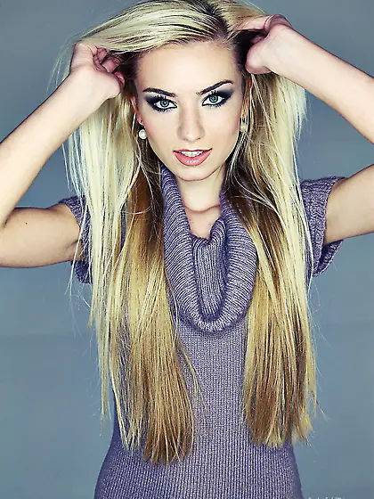 Blonde teen in purple dress