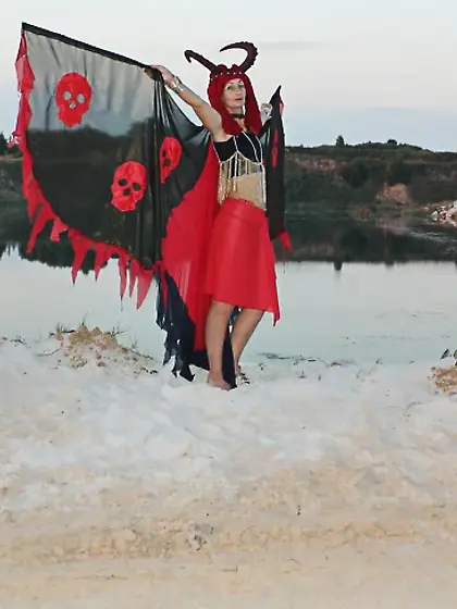 Witch over lake on sunset