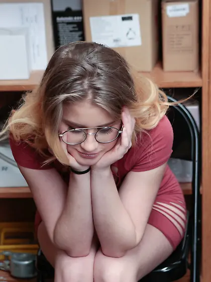 Roxy Panther gets bent over the desk and fucked doggystyle by Mi