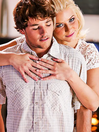 Teen with small boobs has nothing against clean-cut boy touching