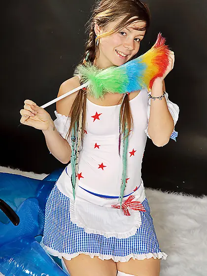 Cute teen bunny Emily 18 takes off her maid uniform and shows he