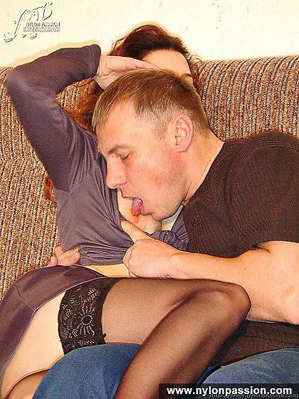 Stockinged legs of teen brunette give her a good fuck