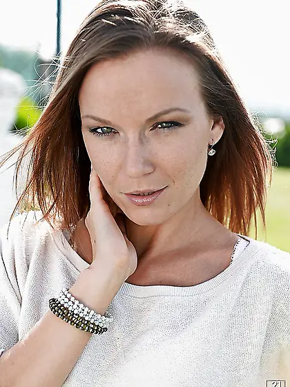 Skinny Russian MILF Allison impales twat on vibrator on a big gr