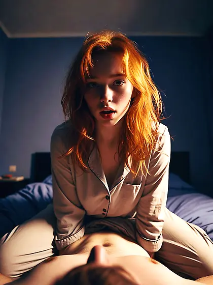 Redhead daughter in pajamas with daddy