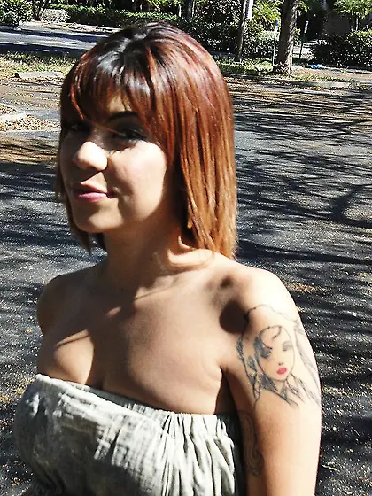 Horny tattooed redhead Andrea Monett throats dick and has a non-