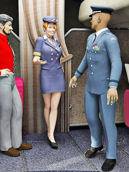 Short haired flight attendant