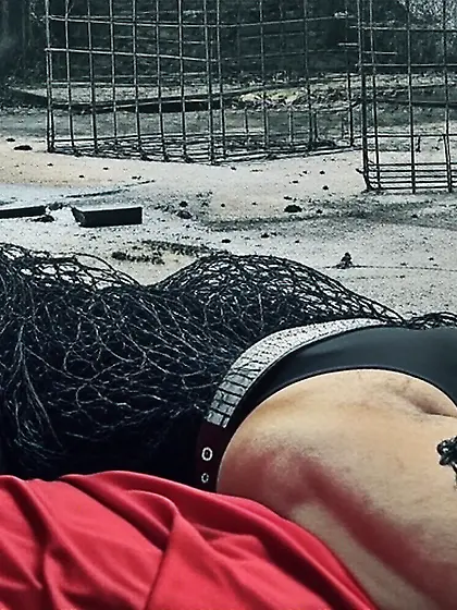 Black Superhero captured in netting.  KO and fondle