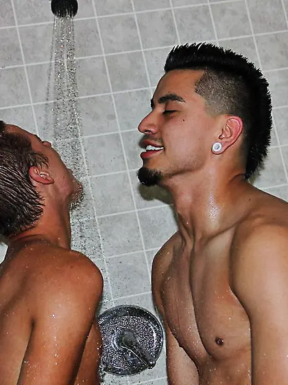 Cute guys public bath