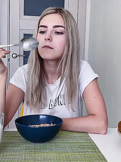 Big tits naked teen power fucked in the kitchen